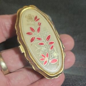 Elegant Gold and Red Floral Personal Ashtray Compact